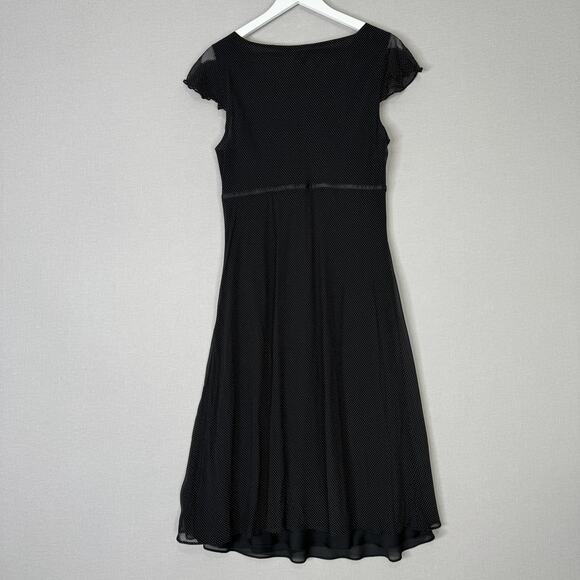 Vintage Ann Taylor Dress Womens 12 Black Silk Polka Dot Midi Fairy Whimsigoth - Picture 8 of 16